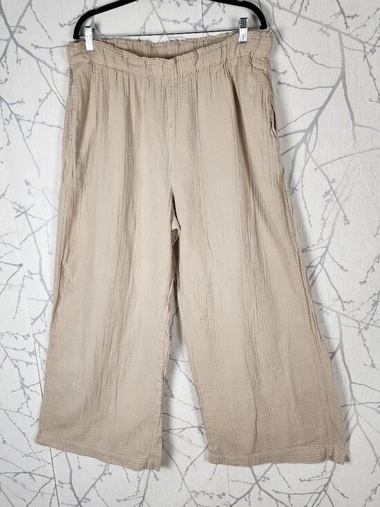 GAP Pants - GAP Beige Cotton Gauze High Waist Pull On Wide Leg Pants